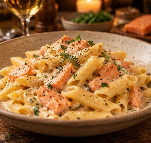 Illustrative photo of penne al salmone
